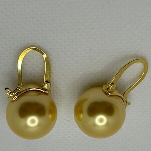925 Silver Gold Plated Big Pearl Earrings Curved Bar Dangle